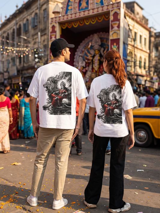 Fierce Goddess Durga & Lion Graphic - Unisex Oversized T-Shirt KayaHustle