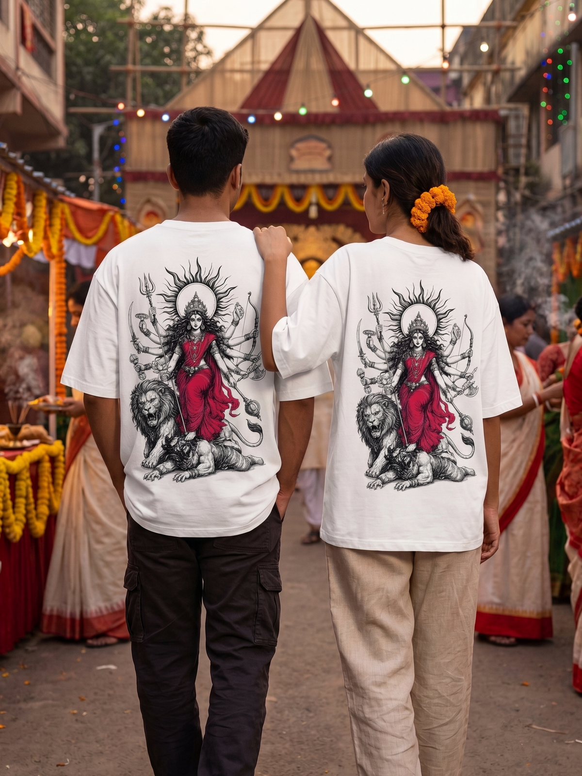 Fierce Durga Demon Slayer Ink Sketch - Unisex Oversized T-Shirt KayaHustle