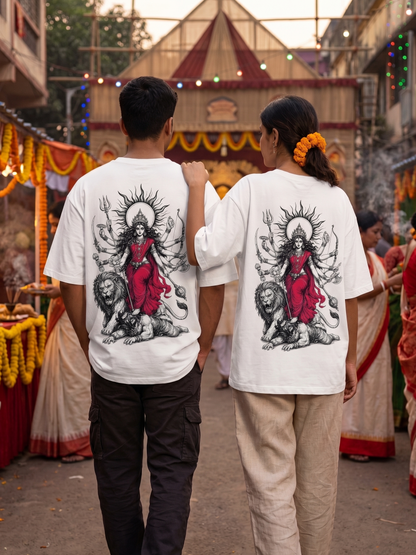 Fierce Durga Demon Slayer Ink Sketch - Unisex Oversized T-Shirt KayaHustle