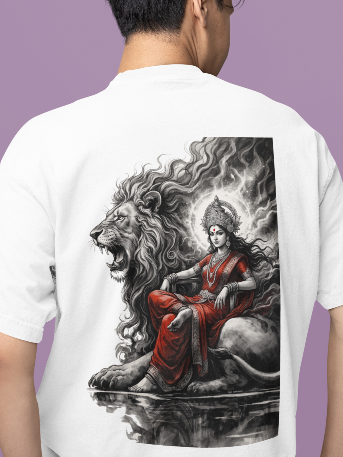 Fierce Goddess Durga & Lion Graphic - Unisex Oversized T-Shirt KayaHustle
