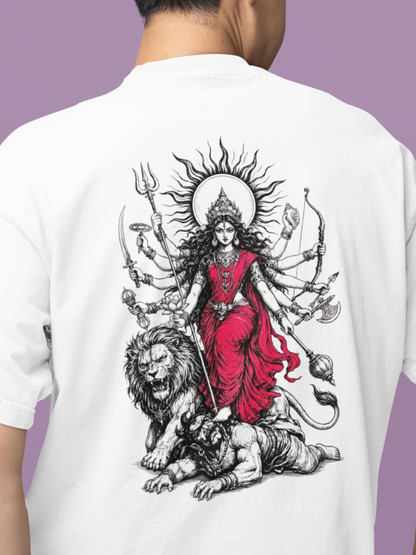 Fierce Durga Demon Slayer Ink Sketch - Unisex Oversized T-Shirt KayaHustle