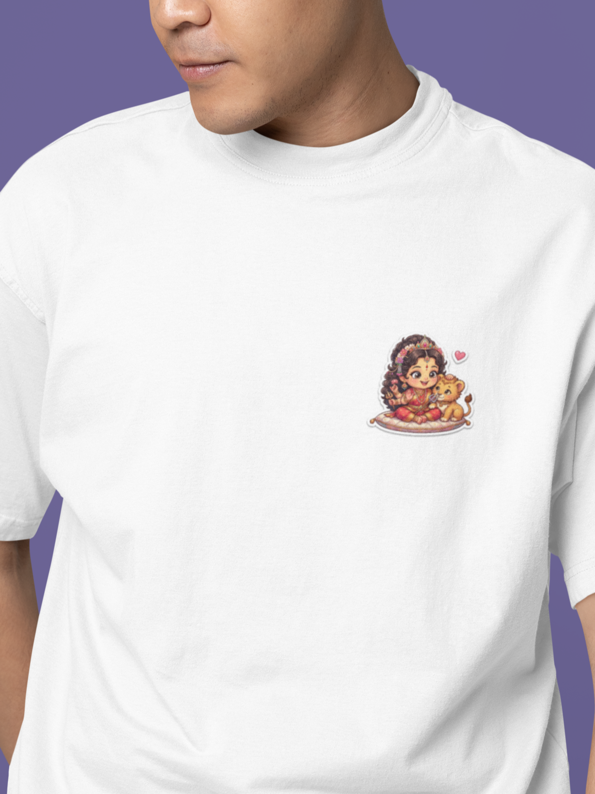 Cute Kawaii Baby Durga and Family Sticker Graphic - Unisex Oversized T-Shirt KayaHustle